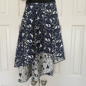 Elegant Navy and White Floral Skirt with black accents